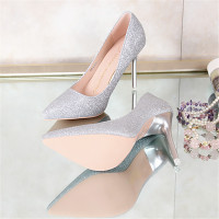 槿岸水晶婚鞋网红法式少女高跟鞋女性感细跟婚纱伴娘尖头亮片单鞋银色