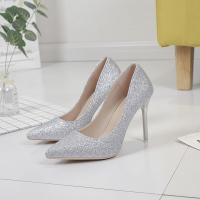 2020新款银色高跟鞋女细跟尖头ins仙网红婚鞋婚纱单鞋金色新娘鞋