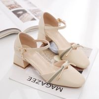 2021年新款春季单鞋女中跟百搭方头粗跟仙女风女鞋