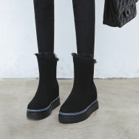 加厚短靴女内增高2020秋冬新款松糕厚底雪地靴皮毛一体保暖棉靴