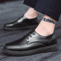 2021新款春季社会精神小伙休闲皮鞋韩版潮流百搭厨师男鞋黑色潮鞋