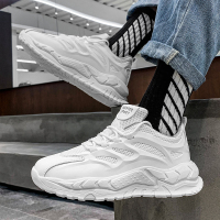 港风小白鞋男夏季透气网面运动休闲跑步鞋内增高老爹鞋ins潮