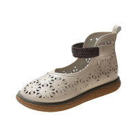 枫述2021春夏新款复古民族风镂空洞洞凉靴女短靴一字扣带包头厚底