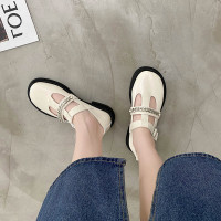 枫述槿岸乐福鞋女英伦风2021新款春夏复古玛丽珍鞋jk链条单鞋魔术贴小皮鞋