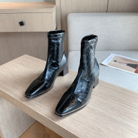 枫述槿岸时尚方头高跟单靴女2021年秋季新款圆头粗跟网红百搭时装短靴