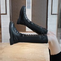 枫述槿岸2021秋季新款网红黑色不过膝长靴ins潮平底复古骑士靴百搭中筒靴