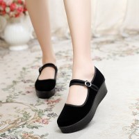 枫述桔宿老北京布鞋女鞋单鞋厚底松糕鞋女工作鞋黑色妈妈鞋平底酒店鞋
