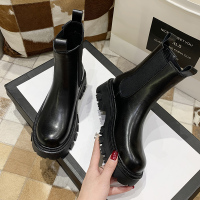 枫述桔宿马丁靴女2021年新款皮黑色烟筒靴切尔西厚底短靴春秋单靴英伦风