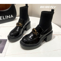 枫述桔宿马丁靴女春秋单靴英伦风2021年新款秋季中筒弹力袜子高跟短靴