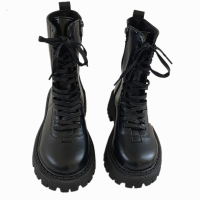 枫述桔宿马丁靴女薄款百搭厚底显瘦春秋单靴机车中筒黑色英伦风短靴子