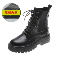 枫述桔宿系带马丁靴女薄款2021年新款春秋方头高跟厚底英伦风显瘦粗跟