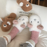 枫述原创秋冬卡通小羊小熊毛绒保暖拖鞋ins可爱情侣室内家居棉拖棉鞋