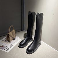 枫述V口长靴女不过膝2021年新款秋季厚底长筒瘦瘦靴小个子高筒骑士靴