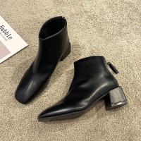 枫述ins方头马丁靴女英伦风2021秋季新款百搭粗跟短靴子中跟瘦瘦靴潮