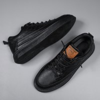 枫述浩壤厨房工作男鞋冬季新款黑色软底休闲皮鞋低帮耐磨劳保鞋子