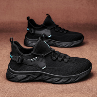 枫述浩壤男鞋2022年新款网鞋男透气飞织网面百搭黑色跑步运动休闲轻便潮鞋