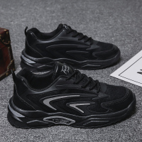 枫述浩壤男鞋春季2022新款网面低帮透气运动休闲鞋厚底增高学生黑色老爹鞋