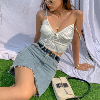 枫述KLalien自制褶皱性感低胸白色吊带背心女外穿潮chic气质修身上衣