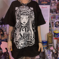 枫述卡通百科老王 自制黑暗系印花短袖T恤女宽松下衣失踪小恶魔打底衫