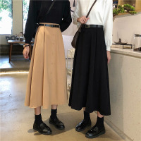 枫述大码女装胖mm设计感裙子黑色半身裙春秋女休闲百搭高腰a字长裙