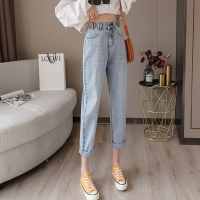 枫述牛仔裤女春季2021新款显瘦高腰宽松九分直筒老爹裤松紧腰萝卜裤潮