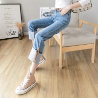 枫述牛仔裤女春季2021新款高腰显瘦直筒chic九分裤小个子宽松百搭裤子