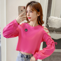 枫述卫衣女2021新款女春秋薄款韩版宽松设计感小众百搭露肩短款上衣潮