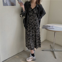 枫述吊带连衣裙女春秋内搭打底长款裙子春季宽松显瘦气质收腰碎花长裙
