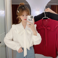 枫述法式蝴蝶结衬衫女设计感小众2021春秋新款白色娃娃领内搭上衣衬衣