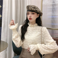 枫述春季白色内搭蕾丝衫女2021春秋新款洋气黑色高领设计感上衣打底衫