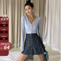 枫述牛仔短裙女2021年新款春秋韩版ins小个子高腰防走光格子a字半身裙