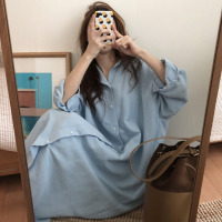 枫述衬衫连衣裙女2021春季韩国慵懒风白衬衣chic中长款过膝超长衬衫裙