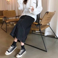 枫述半身裙女春秋2020新款韩版牛仔裙高腰显瘦中长款学生百搭黑色长裙