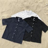 枫述格子短袖衬衫女2020新款韩版春装百搭宽松显瘦外穿西装领学生衬衣