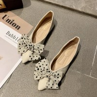 枫述单鞋女2021春季新款百搭尖头浅口女鞋仙女风蝴蝶结平底鞋豆豆鞋女