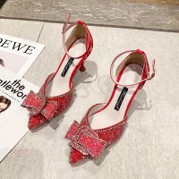 枫述法式少女尖头高跟鞋女浅口细跟水晶亮片婚鞋2021年新款婚纱新娘鞋