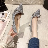 枫述结婚鞋子水晶新娘2021年新款百搭银色婚纱伴娘高跟鞋细跟尖头单鞋