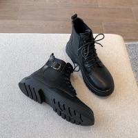 枫述黑色马丁靴女短靴秋冬英伦风平底学院短筒靴潮ins酷帅气透气百搭