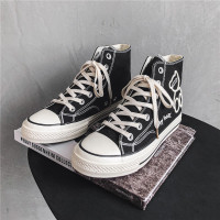 枫述帆布鞋男2021春季新款潮流百搭高帮休闲男生黑色布鞋透气防臭潮鞋