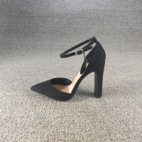 枫述单大码女鞋 绒面尖头包头一字扣粗跟凉鞋女 性感高跟鞋女