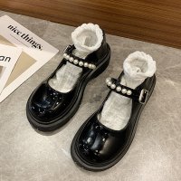 枫述法式复古英伦风小皮鞋女2021秋新款珍珠仙女一字带厚底玛丽珍单鞋