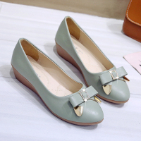 枫述坡跟单鞋女2021秋季新款韩版百搭软皮休闲软底增高豆豆鞋瓢鞋子