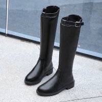 枫述骑士靴女高筒秋冬新款帅气靴子皮靴单靴粗跟长筒马靴长靴