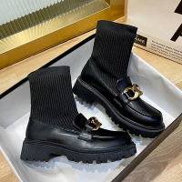 枫述弹力飞织马丁靴女春秋单靴2021年新款袜子鞋英伦风显瘦炸街小短靴