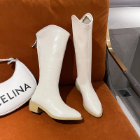 枫述中筒长筒西部牛仔靴女鞋子2021年新款马丁靴骑士高筒靴春秋单靴子