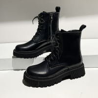 枫述马丁靴女春秋单靴2021年新款英伦风靴子侧拉链黑色机车靴厚底短靴