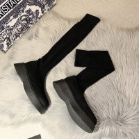 枫述瘦瘦靴袜靴女2021秋冬新款圆头弹力针织女靴子网红过膝厚底长靴女