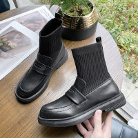 枫述弹力袜子靴女2021春秋新款网红单靴百搭平底短靴女低跟英伦小皮鞋