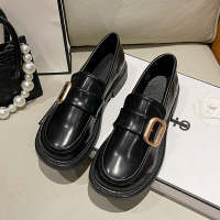 枫述英伦风皮鞋法式复古粗跟单鞋职业女鞋黑色平底乐福鞋2022春季新款