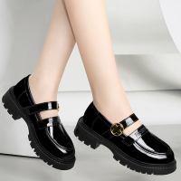 枫述英伦风小皮鞋女2022年春秋百搭复古一字扣玛丽珍鞋粗跟厚底乐福鞋